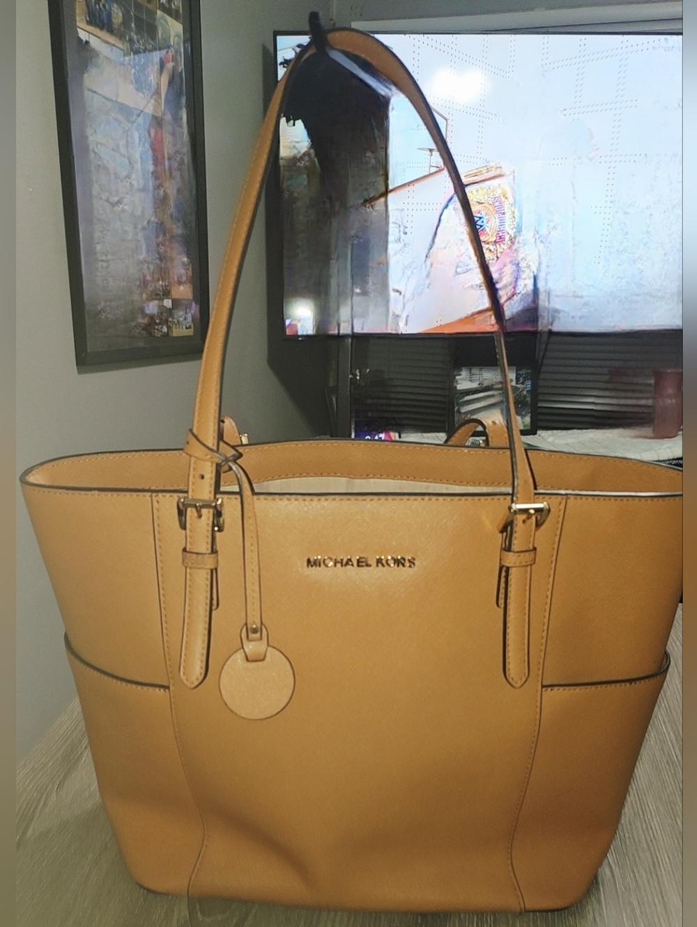 Authentic Michael Kors Jet Set Travel Lg Tote Bag Saffiano Leather Acorn/Gold